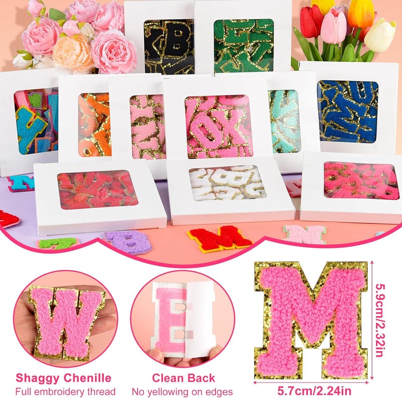 ASTARON 26 Pcs Self Adhesive Letter Patches Chenille Letters Stickers, A-Z Embroidered Applique Patches Alphabet Cloth Patch for Clothes, Bags, Hat, Phone Case, DIY Accessories (Medium Pink) - Image 2